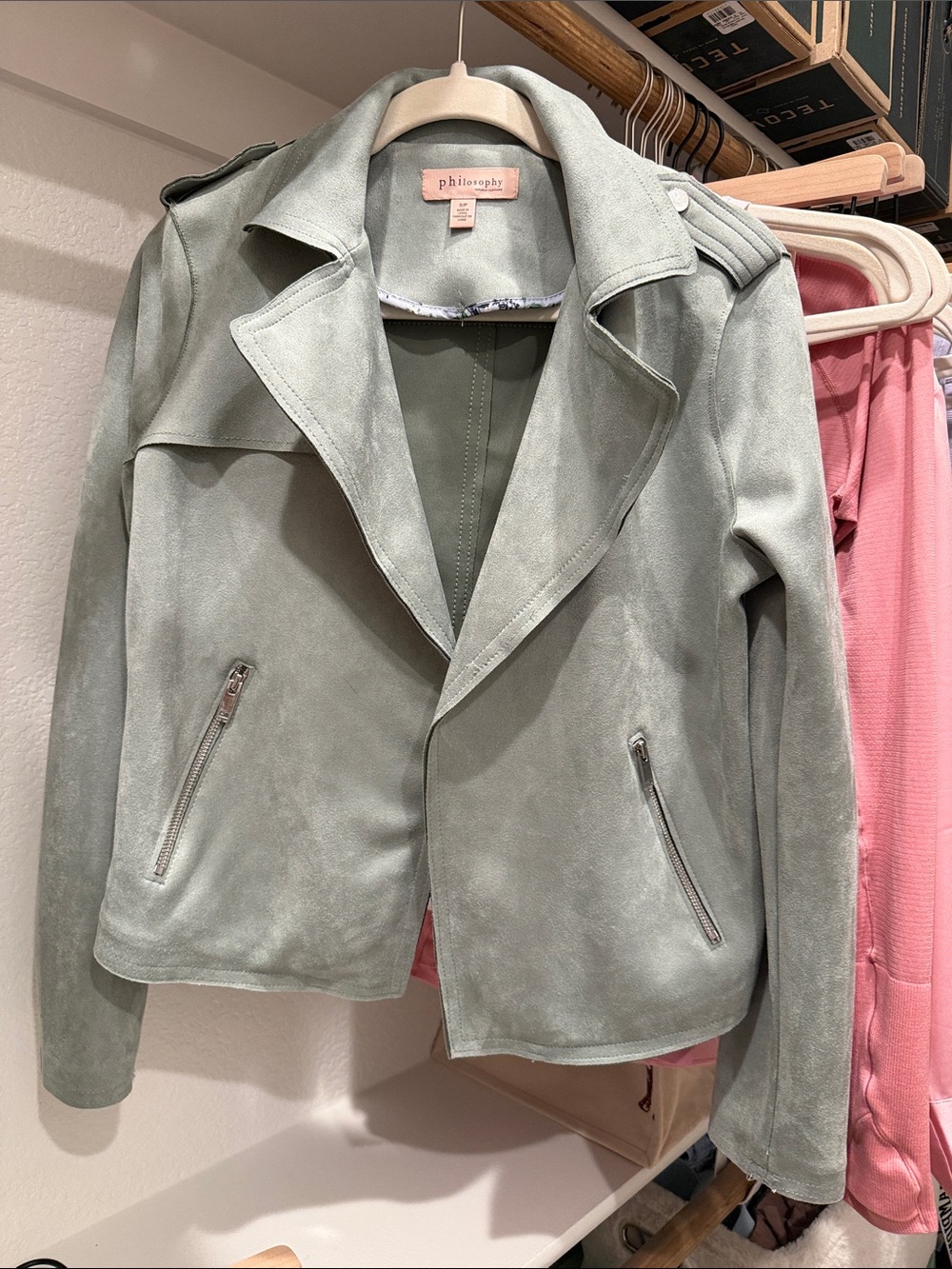 Philosophy Sage Green Suede Moto Jacket